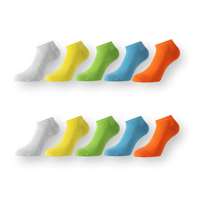 Hellgrau Zitrone Neongrün Blau Orange Sneaker Socken - 10er Paar